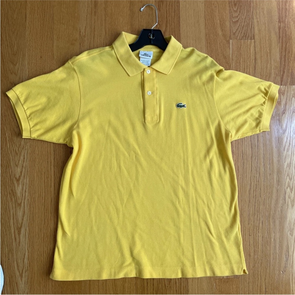 EUC Lacoste Short Sleeve Men Yellow Polo Shirt EUR 5 US Large Collar Logo